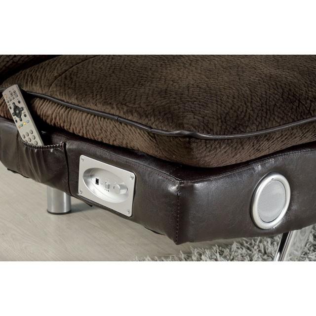 GALLAGHER Dark Brown/Chrome Futon Sofa w/ Bluetooth Speaker, Brown - Marjories Furniture (Las Vegas, NV)