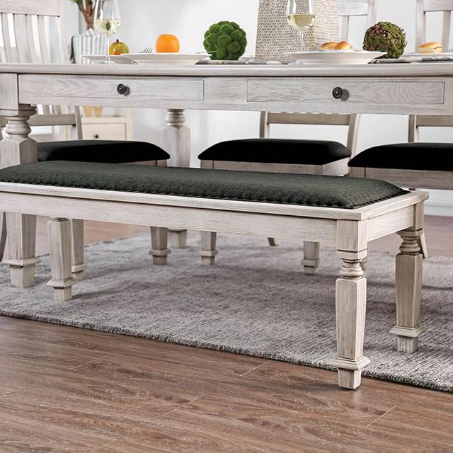 Georgia Antique White/Gray Bench - Marjories Furniture (Las Vegas, NV)