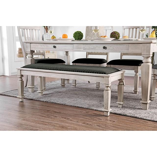 Georgia Antique White/Gray Bench - Marjories Furniture (Las Vegas, NV)