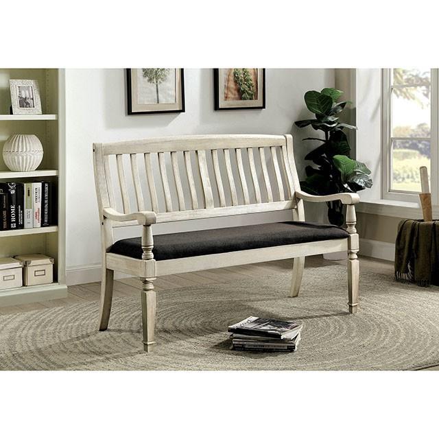 Georgia Antique White/Gray Love Seat Bench - Marjories Furniture (Las Vegas, NV)