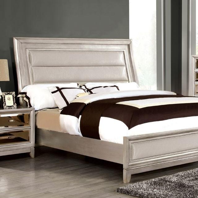 Golva E.King & Queen Bed White & Silver - Marjories Furniture (Las Vegas, NV)