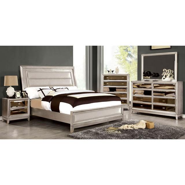 Golva E.King & Queen Bed White & Silver - Marjories Furniture (Las Vegas, NV)