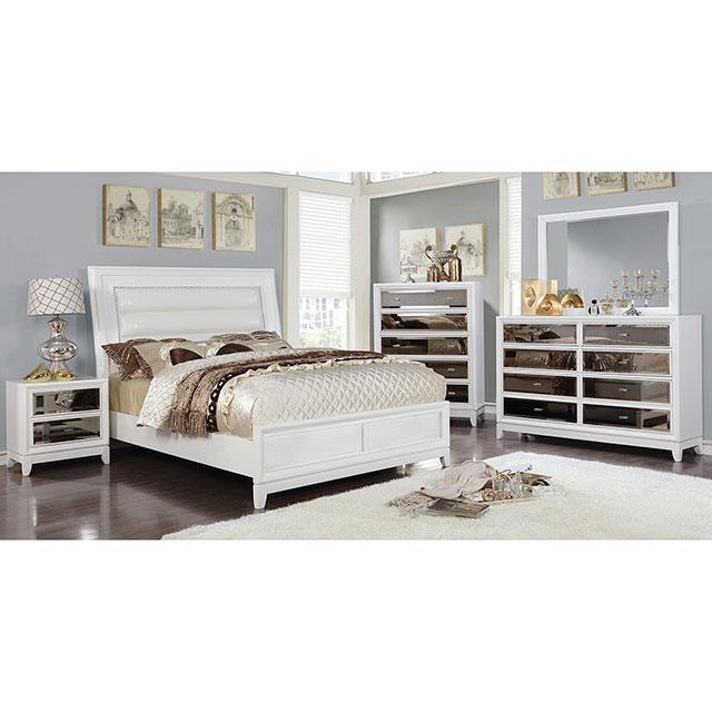 Golva E.King & Queen Bed White & Silver - Marjories Furniture (Las Vegas, NV)
