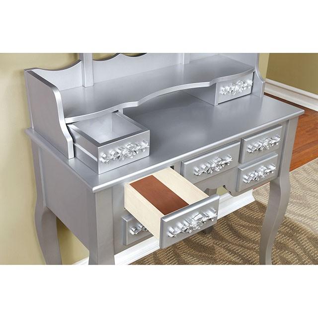 Harriet Silver Vanity w/ Stool - Marjories Furniture (Las Vegas, NV)