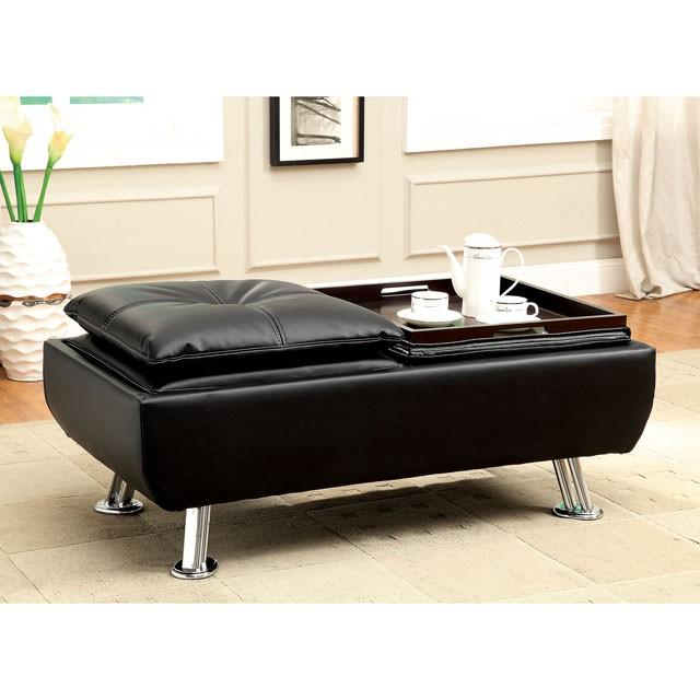 HAUSER II Black/Chrome Ottoman, Black - Marjories Furniture (Las Vegas, NV)