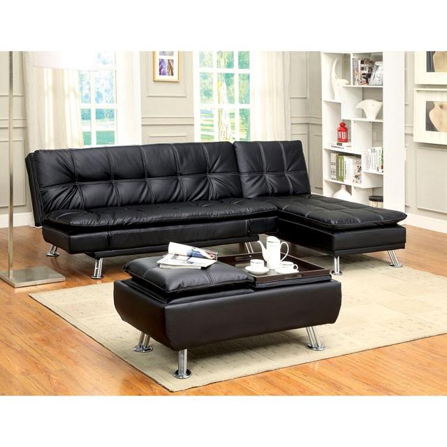 HAUSER II Black/Chrome Ottoman, Black - Marjories Furniture (Las Vegas, NV)