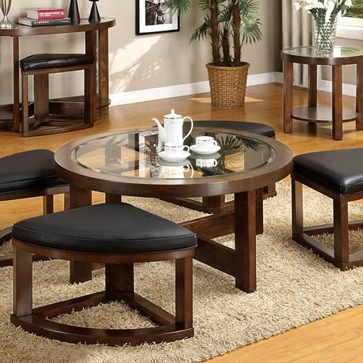 Crystal Cove II Dark Walnut Round Coffee Table w/ 4 Stools - Marjories Furniture (Las Vegas, NV)