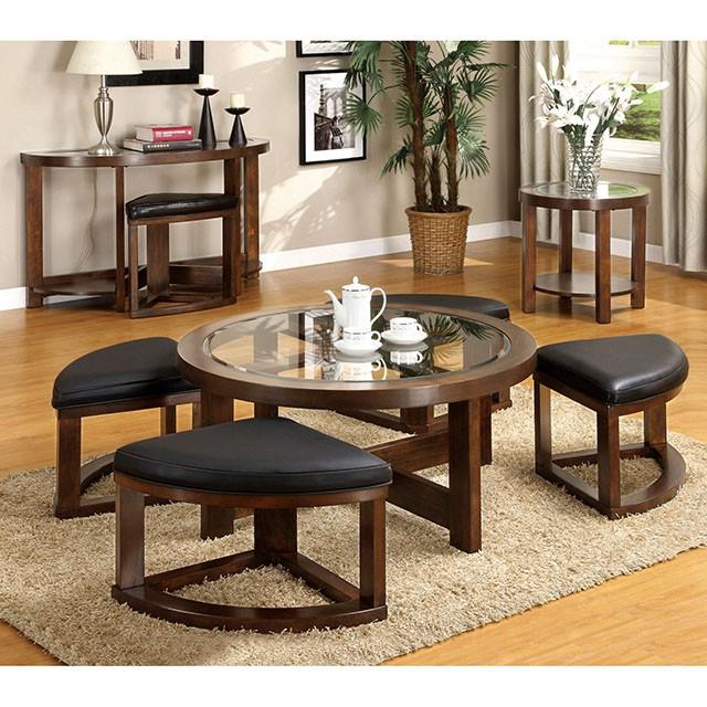 Crystal Cove II Dark Walnut Round Coffee Table w/ 4 Stools - Marjories Furniture (Las Vegas, NV)