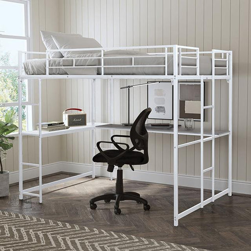 Cybill Full Loft Bed White, Silver, & Black - Marjories Furniture (Las Vegas, NV)