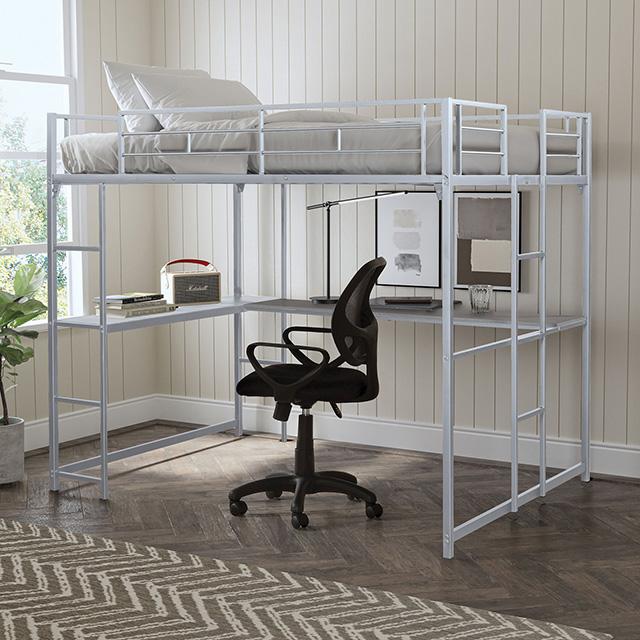 Cybill Full Loft Bed White, Silver, & Black - Marjories Furniture (Las Vegas, NV)