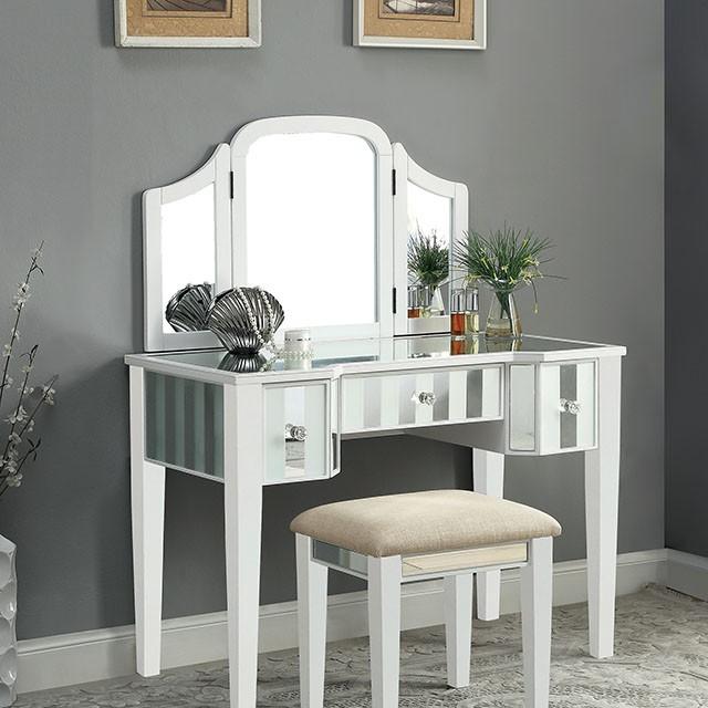 Cyndi White Vanity w/ Stool - Marjories Furniture (Las Vegas, NV)