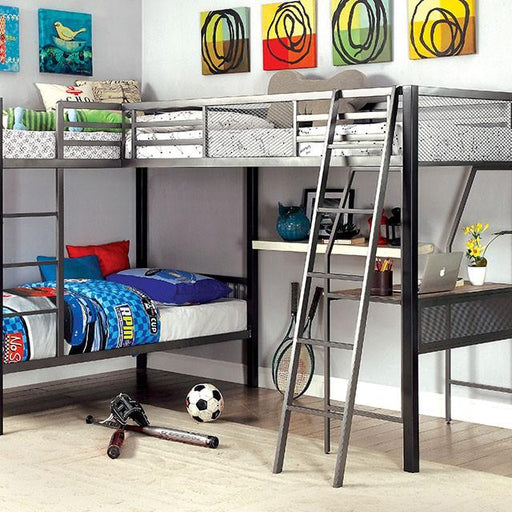 BALLARAT Silver Triple Twin Bunk Bed w/ Desk - Marjories Furniture (Las Vegas, NV)