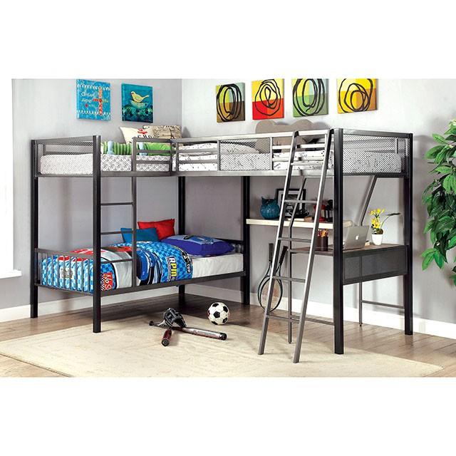 BALLARAT Silver Triple Twin Bunk Bed w/ Desk - Marjories Furniture (Las Vegas, NV)
