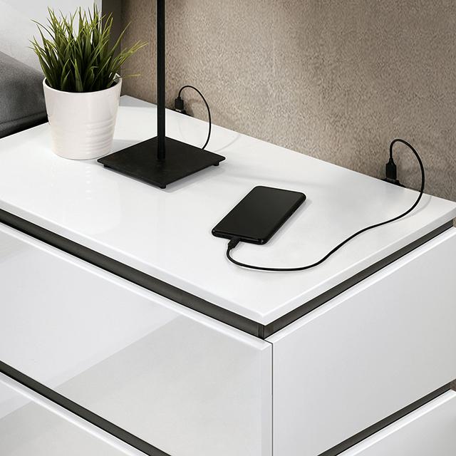 BIRSFELDEN Night Stand w/ USB, White - Marjories Furniture (Las Vegas, NV)