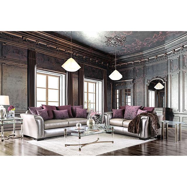 Benigno Love Seat Silver & Gray - Marjories Furniture (Las Vegas, NV)