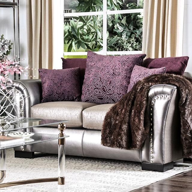 Benigno Love Seat Silver & Gray - Marjories Furniture (Las Vegas, NV)