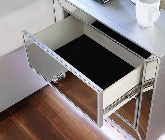 BELLADONNA Night Stand w/ LED & USB, Silver - Marjories Furniture (Las Vegas, NV)
