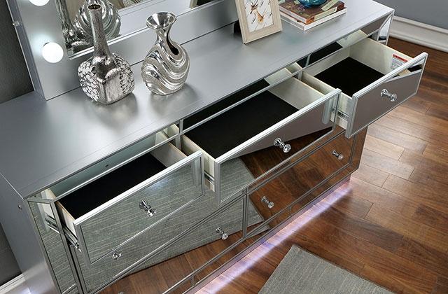 BELLADONNA Dresser w/ LED, Silver - Marjories Furniture (Las Vegas, NV)