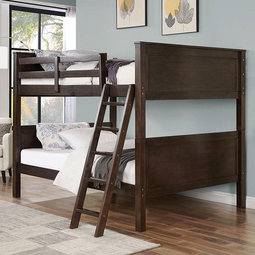 STAMOS Full/Full, Twin/Full, & Twin/twin Bunk Bed, Walnut - Marjories Furniture (Las Vegas, NV)