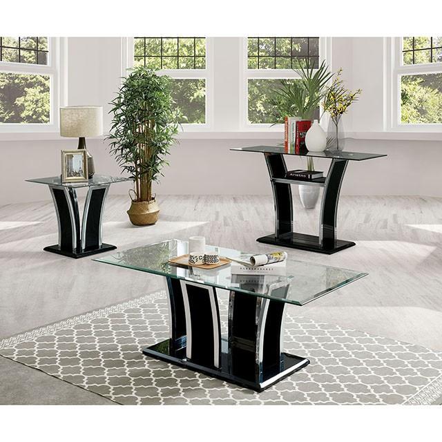 Staten Glossy Black/Chrome Sofa Table - Marjories Furniture (Las Vegas, NV)
