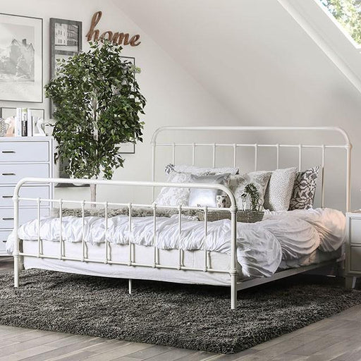 IRIA Vintage White Cal.King, E.King, & Full Bed - Marjories Furniture (Las Vegas, NV)