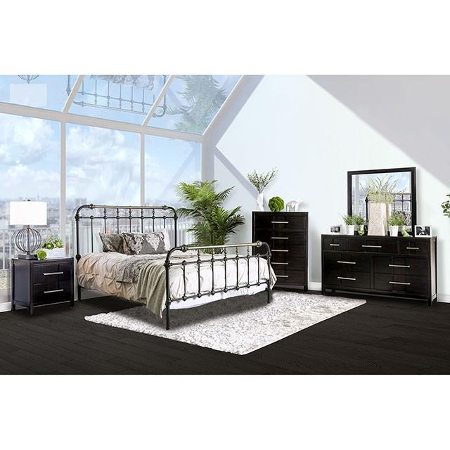 RIANA Antique Black Metal E.King, Full, Queen, & Twin Bed - Marjories Furniture (Las Vegas, NV)