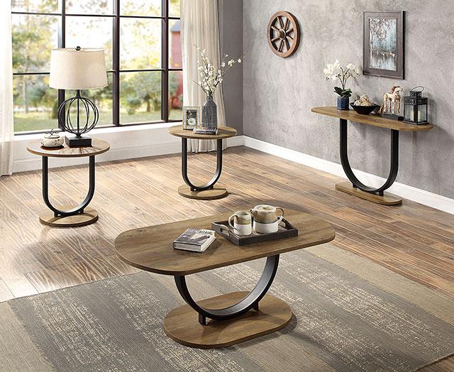 OLBIA Sofa Table, Rustic Oak/Sand Black - Marjories Furniture (Las Vegas, NV)