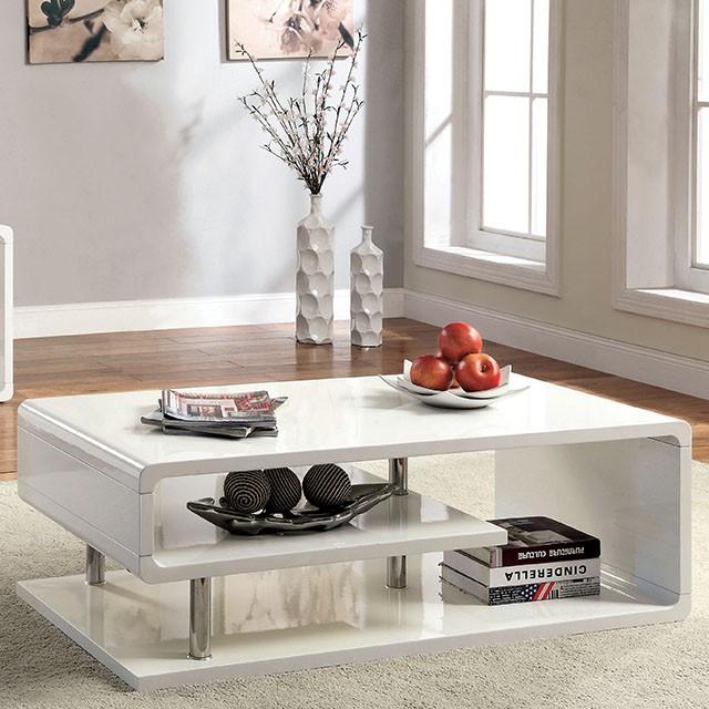 Ninove I White/Chrome Coffee Table - Marjories Furniture (Las Vegas, NV)