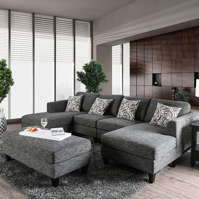 Lowry Gray Sectional w/ Ottoman - Marjories Furniture (Las Vegas, NV)