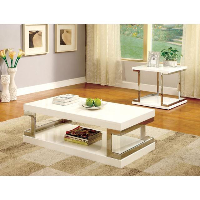 MEDA White/Chrome Coffee Table, White - Marjories Furniture (Las Vegas, NV)