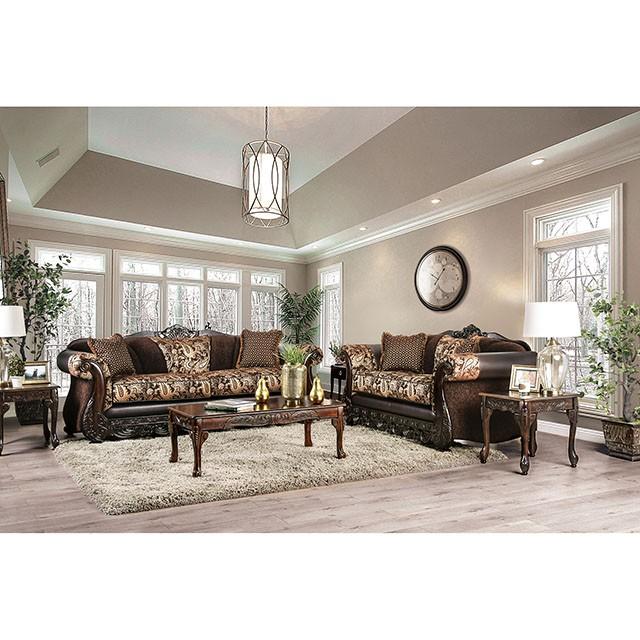 Newdale Brown/Gold Sofa - Marjories Furniture (Las Vegas, NV)