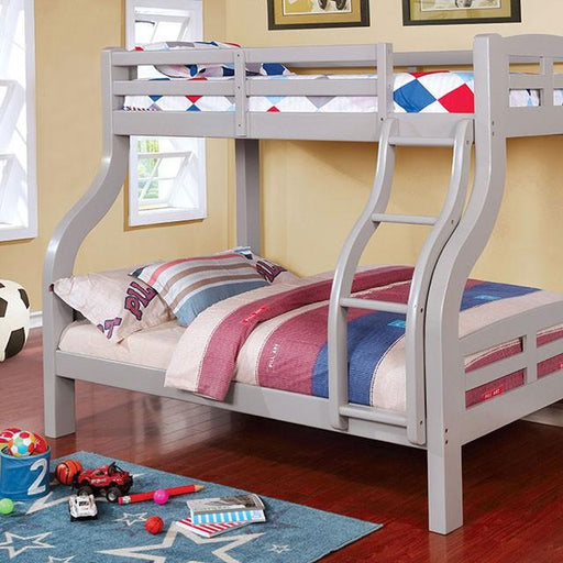 SOLPINE Gray & Oak Twin/Full Bunk Bed - Marjories Furniture (Las Vegas, NV)