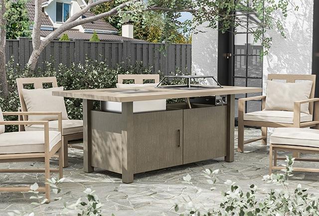 Bordeaux Dining Table w/ Fire Pit & Cooler - Marjories Furniture (Las Vegas, NV)