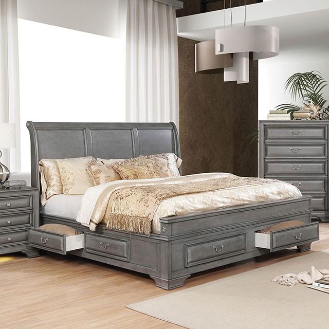 Brandt Bed Chrome & Gray - Marjories Furniture (Las Vegas, NV)