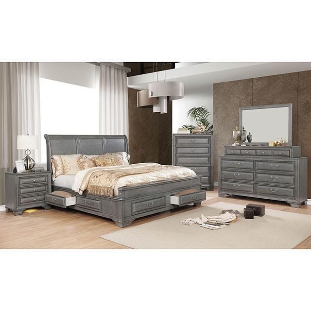 Brandt Bed Chrome & Gray - Marjories Furniture (Las Vegas, NV)