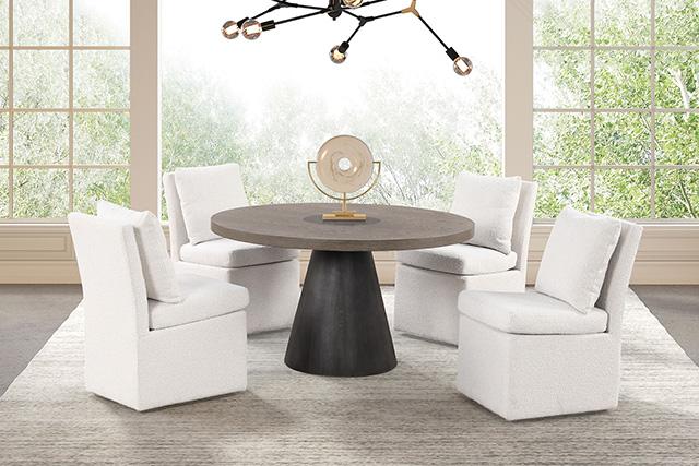 Broager 5 Pc Dining Table Set (Light Gray Swivel Chairs) - Marjories Furniture (Las Vegas, NV)