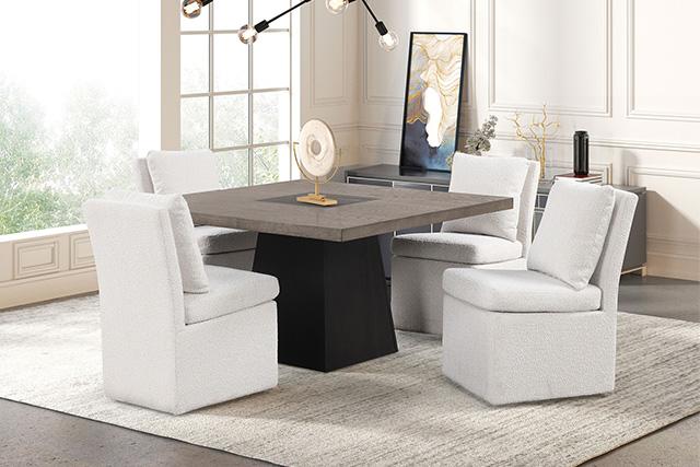 Broager 5 Pc Dining Table Set (White Swivel Chairs) - Marjories Furniture (Las Vegas, NV)