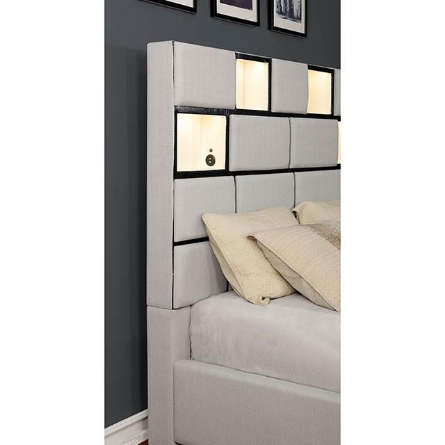 Gemma Beige/Black Cal.King Bed - Marjories Furniture (Las Vegas, NV)