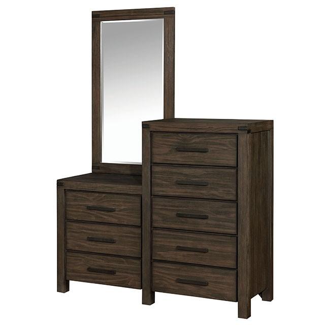 Rexburg Wire-Brushed Rustic Brown 8-Drawer Dresser Mirror - Marjories Furniture (Las Vegas, NV)