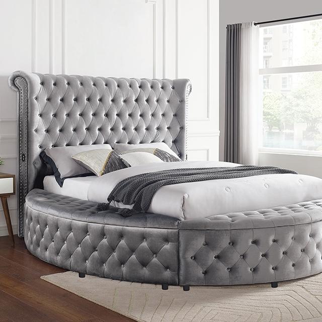 SANSOM E.King & Queen Bed, Black, Blue, & Grey - Marjories Furniture (Las Vegas, NV)