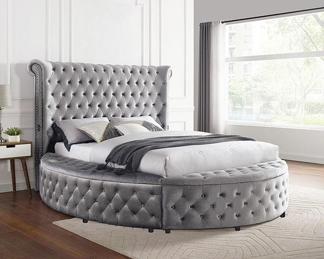 SANSOM E.King & Queen Bed, Black, Blue, & Grey - Marjories Furniture (Las Vegas, NV)