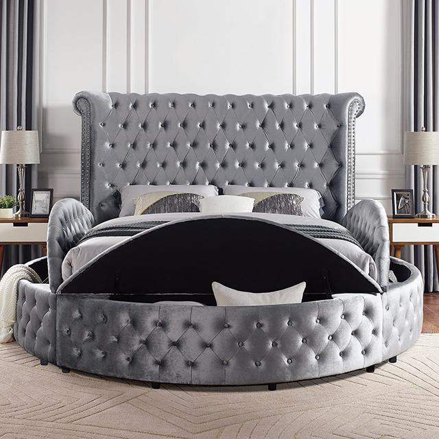 SANSOM E.King & Queen Bed, Black, Blue, & Grey - Marjories Furniture (Las Vegas, NV)