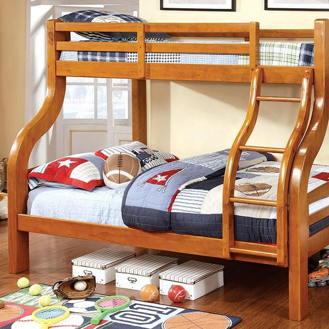 SOLPINE Gray & Oak Twin/Full Bunk Bed - Marjories Furniture (Las Vegas, NV)