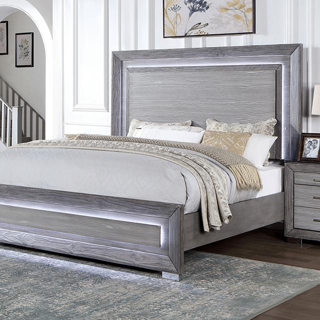 RAIDEN Cal.King, E.King, & Queen Bed, Gray - Marjories Furniture (Las Vegas, NV)