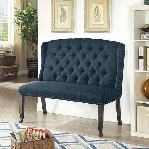 Sania III Blue 2-Seater Love Seat Bench, Blue - Marjories Furniture (Las Vegas, NV)