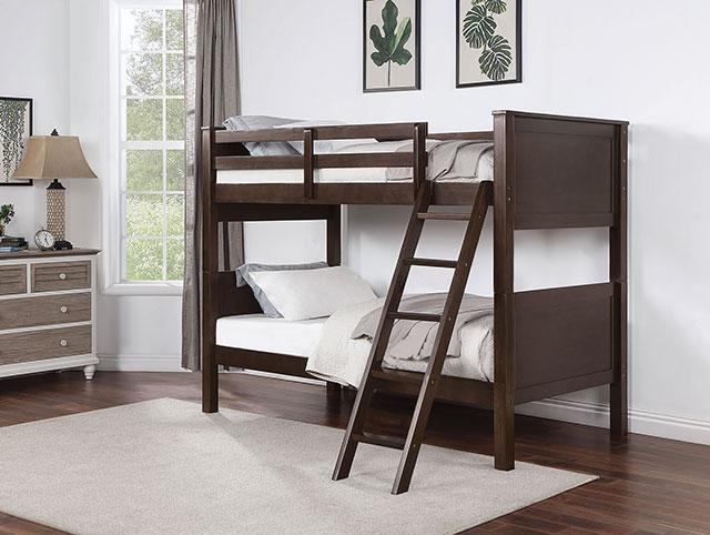 STAMOS Full/Full, Twin/Full, & Twin/twin Bunk Bed, Walnut - Marjories Furniture (Las Vegas, NV)