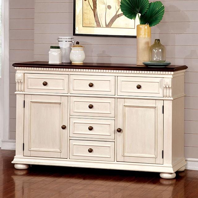 SABRINA Off White/Cherry Server, Cherry & White - Marjories Furniture (Las Vegas, NV)