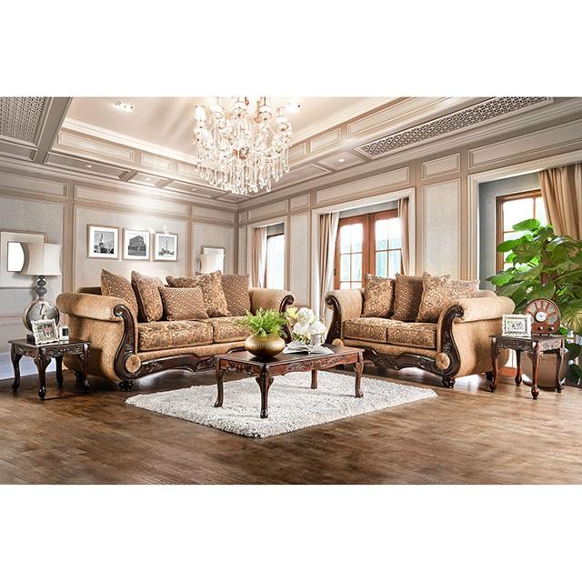 NICANOR Tan/Gold Sofa - Marjories Furniture (Las Vegas, NV)