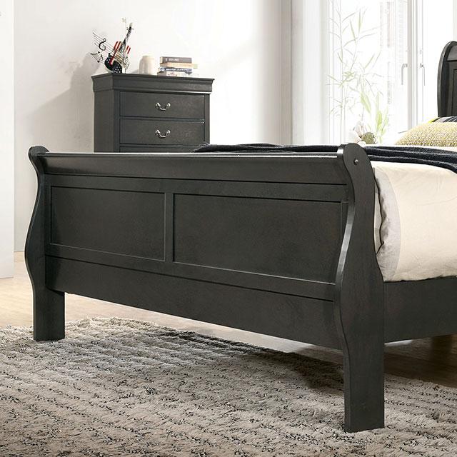Louis Philippe E.King Bed Black, Cherry, & Gray - Marjories Furniture (Las Vegas, NV)