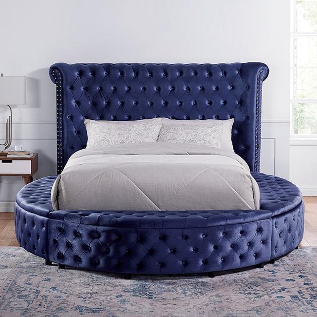 SANSOM E.King & Queen Bed, Black, Blue, & Grey - Marjories Furniture (Las Vegas, NV)